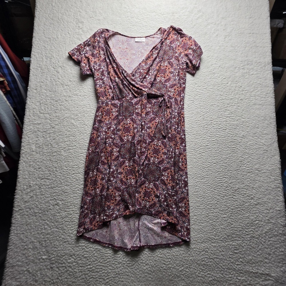 Bobbie Brooks Dress Womens 1X Multicolor Paisley Short Sleeve V Neck Wrap Hi-Low